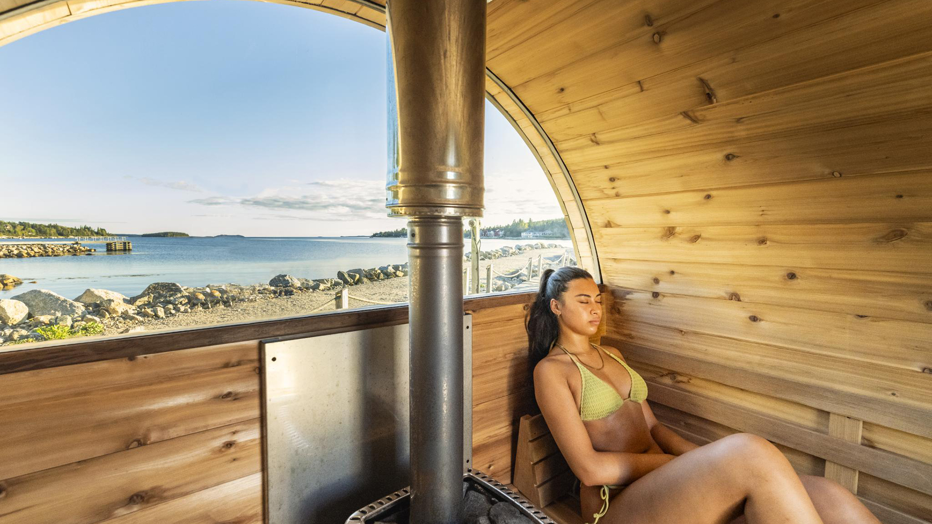 Interior of beachside sauna at Wilson's Coastal Club