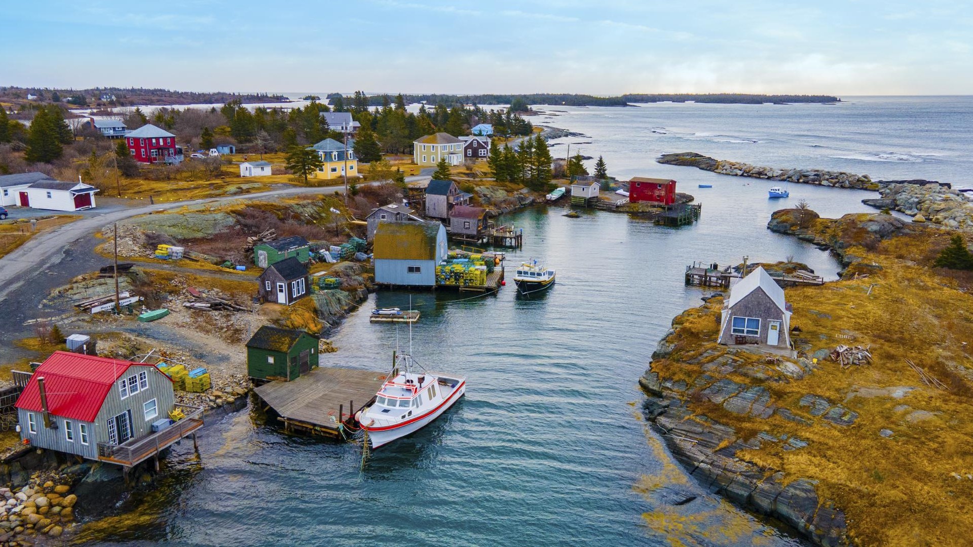 Aerial view of Blue Rocks, a charming fishing community