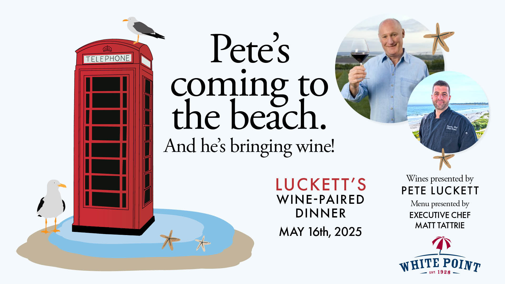 Pete Luckett attending a special food and wine pairing event at White Point