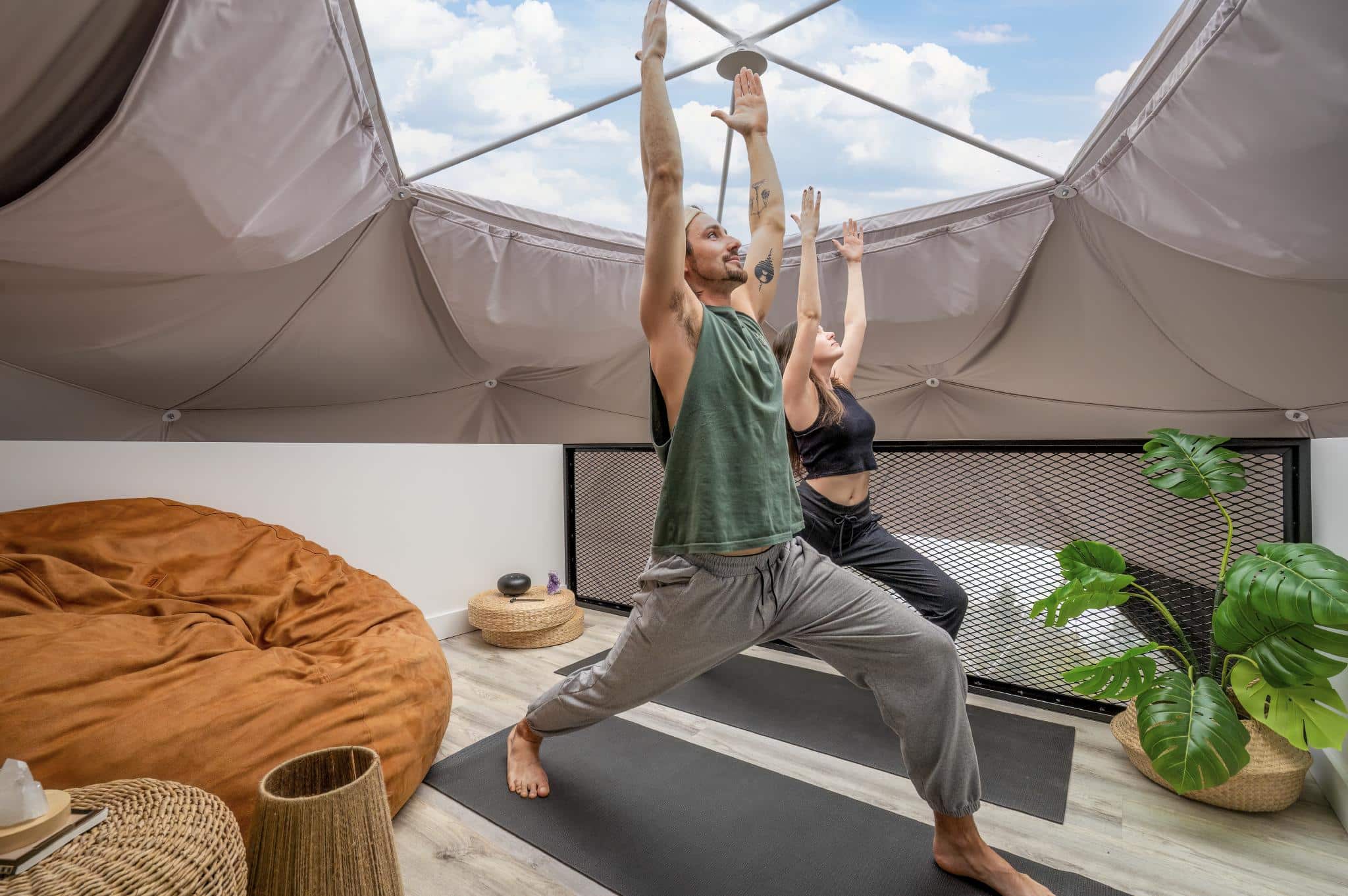 Yoga in a glamping dome