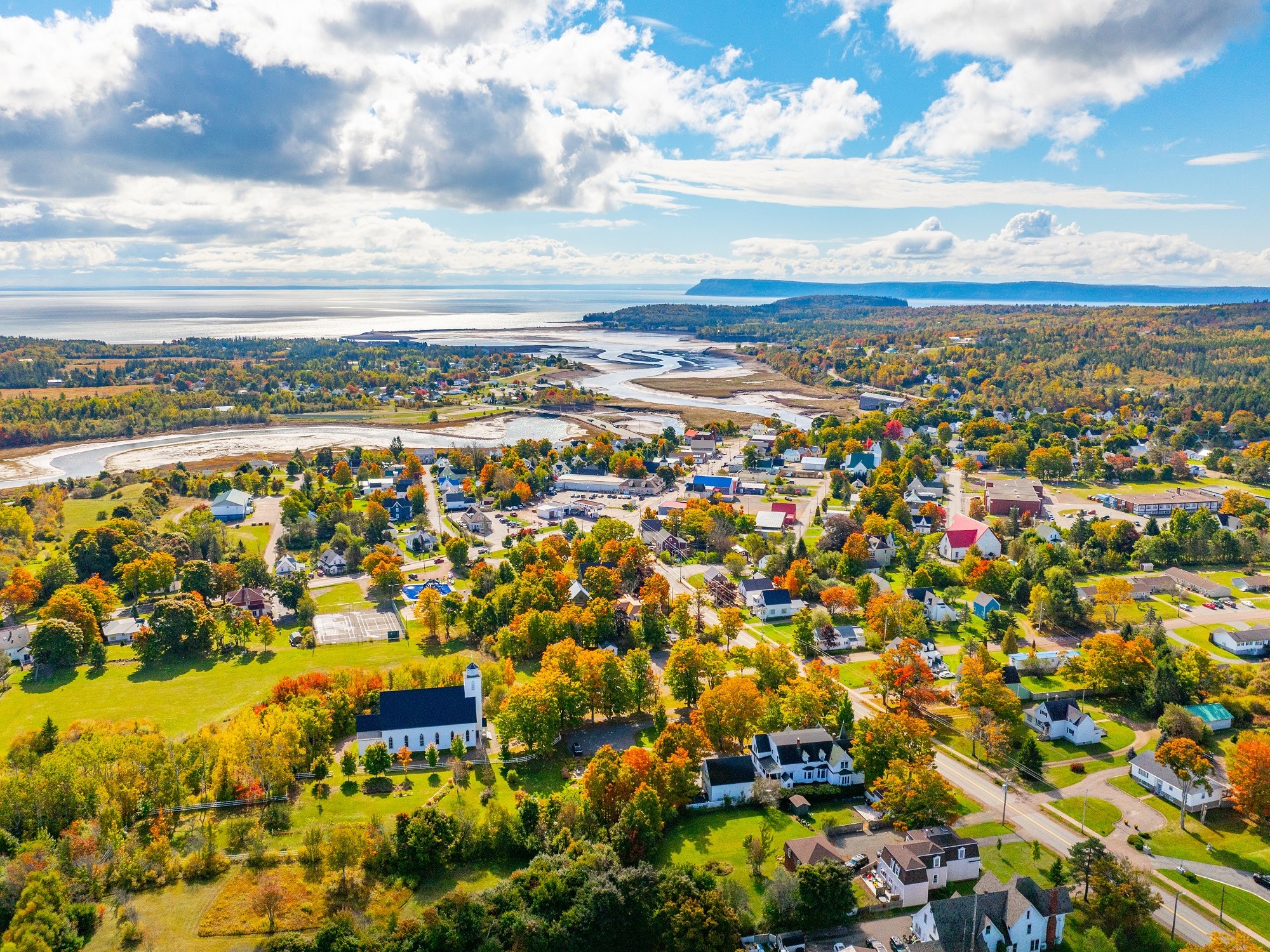An aerial view of Parrsboro during fall.
