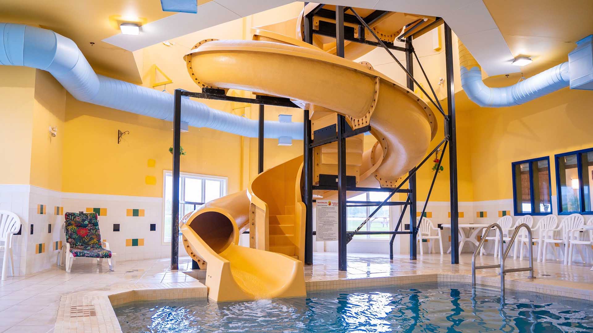Pool and waterslide at the Super 8 by Wyndham Amherst NS hotel in Nova Scotia