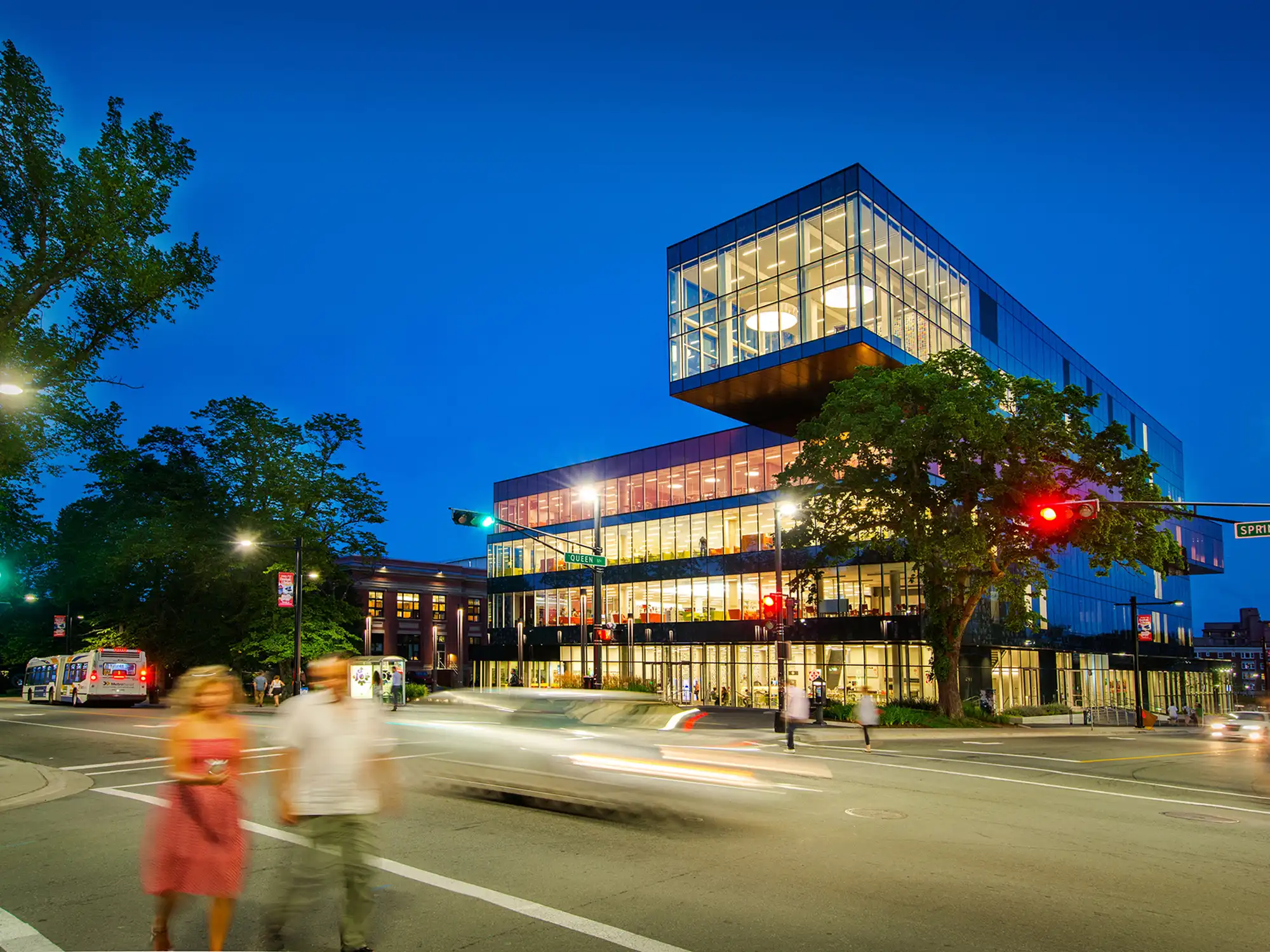 Exterior view of the Halifax Public Library at sunset
