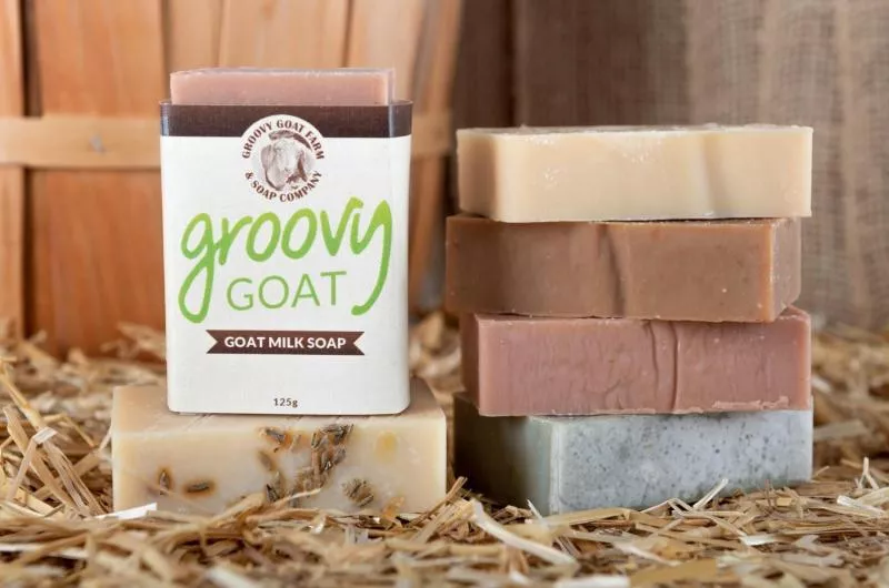 Stacks of Groovy Goat soap.